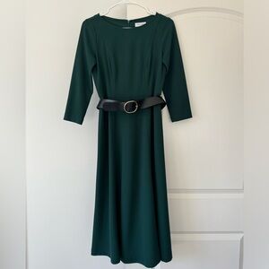 Calvin Klein Dark Green Dress with Black Belt
